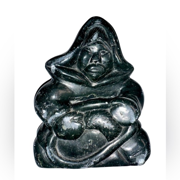 1970s Inuit Eskimo Large Stone Carved Hunter or Fisherman